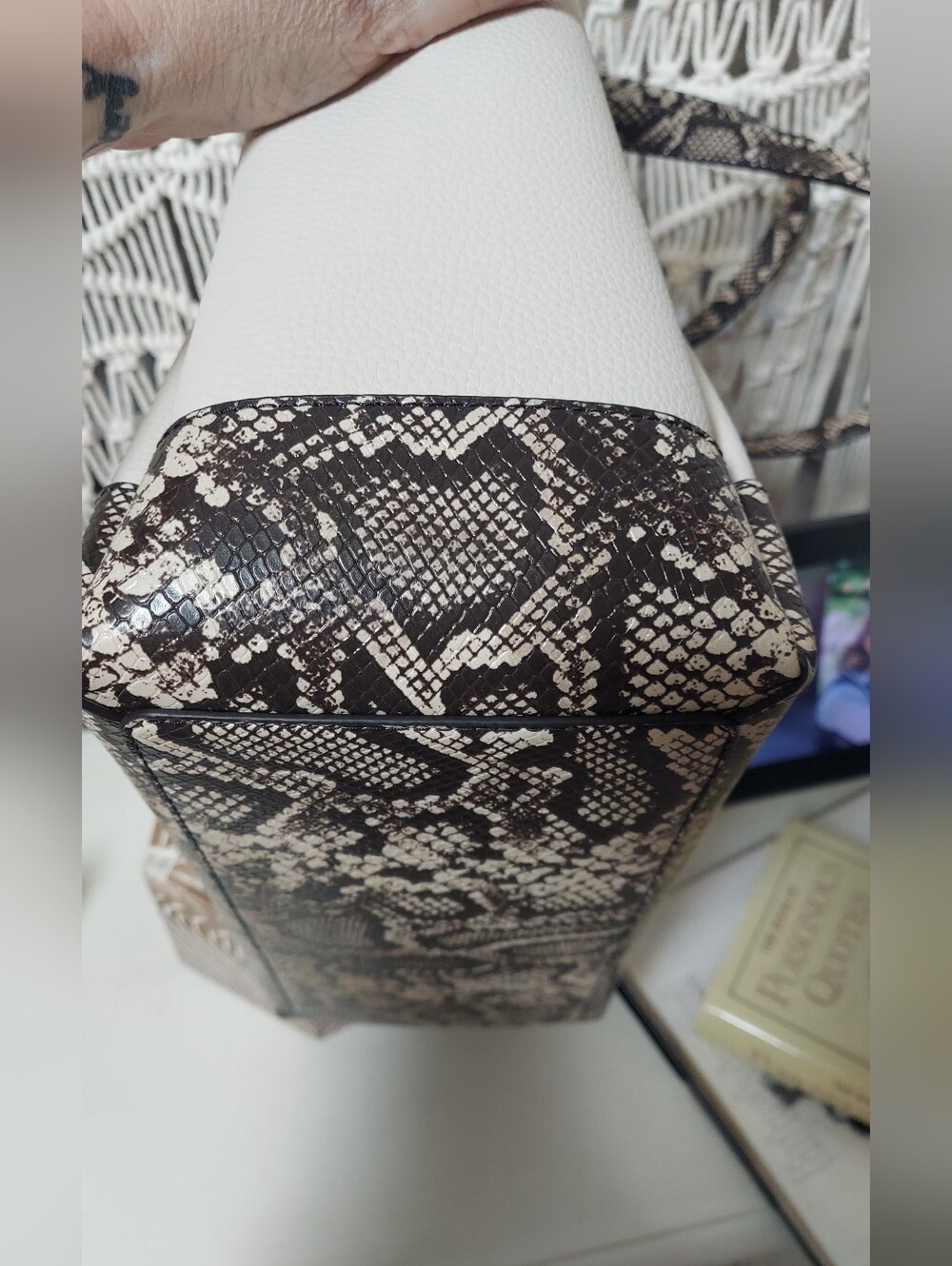 Michael Kors White Leather Tote with Snake-Print Trim Nwot - Picture 7 of 15